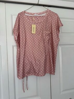 Ekouaer  Pink Polka Dot Short Sleeve Knit Top